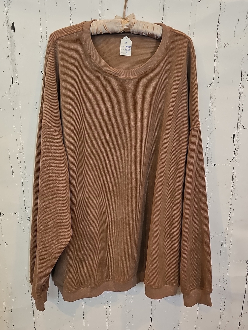 Cozy Oversized Ribbed Pullover Sweatshirt - Brown 79
